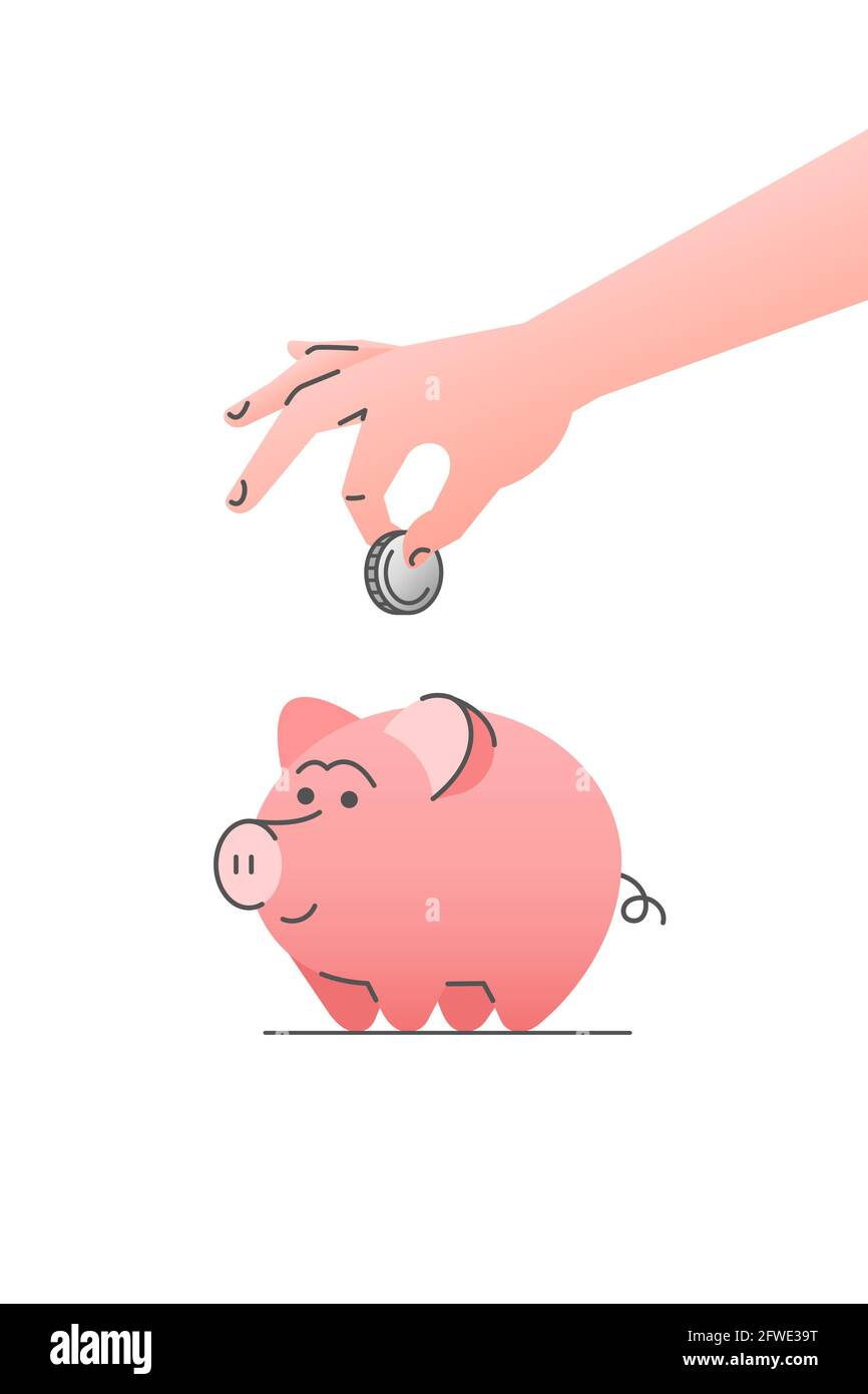 Cute piggy bank with hand putting coin into it. Flat vector linear cartoon illustration. Savings or investing concept. Planning retirement icon. Save Stock Vector Image & Art - Alamy Cute piggy bank with hand putting coin into it. Flat vector linear cartoon illustration. Savings or investing concept. Planning retirement icon. Save Stock Vector Image & Art - Alamy