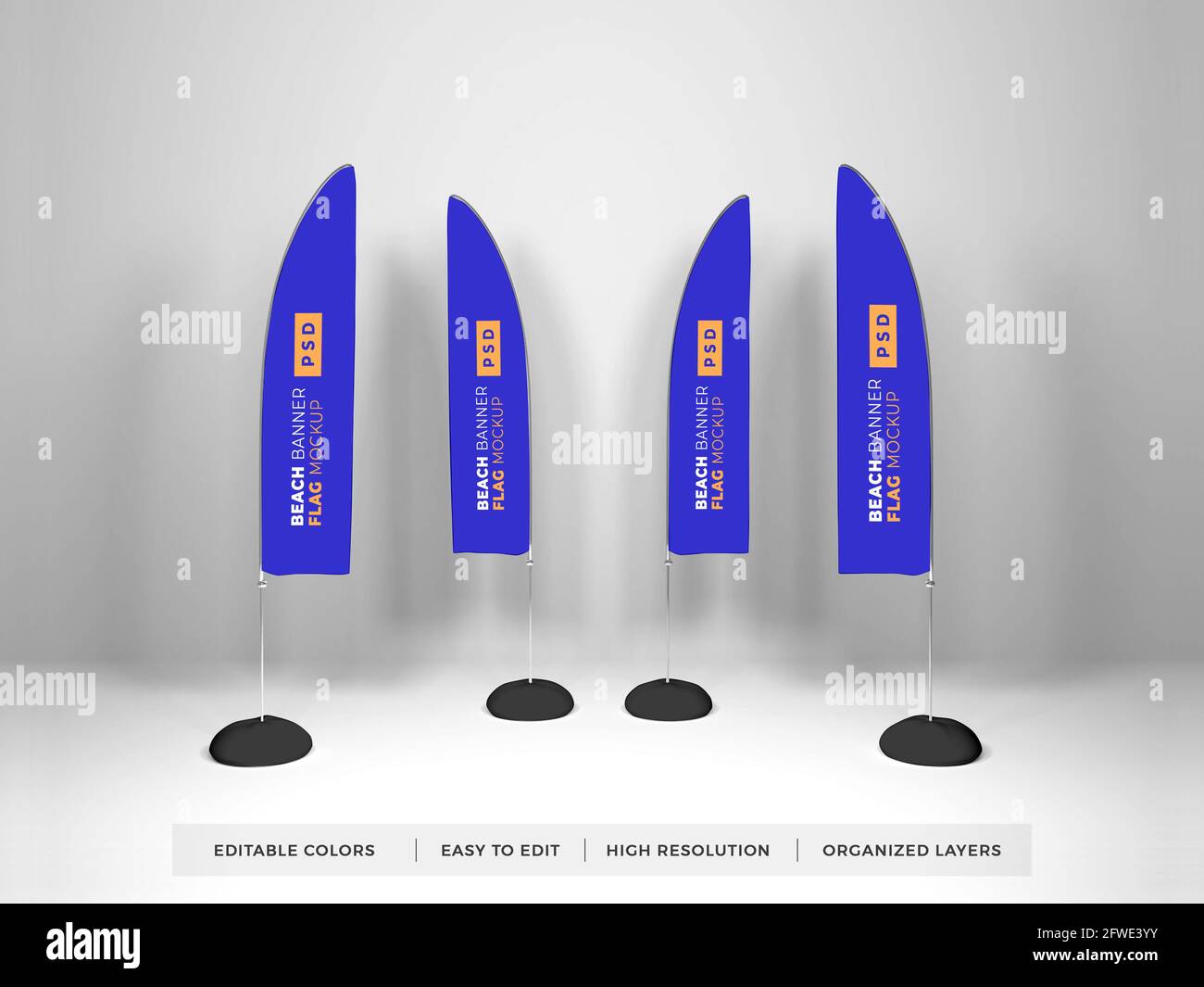 Realistic Beach Banner Flag 3D Illustration Mockup Scene on Isolated ...