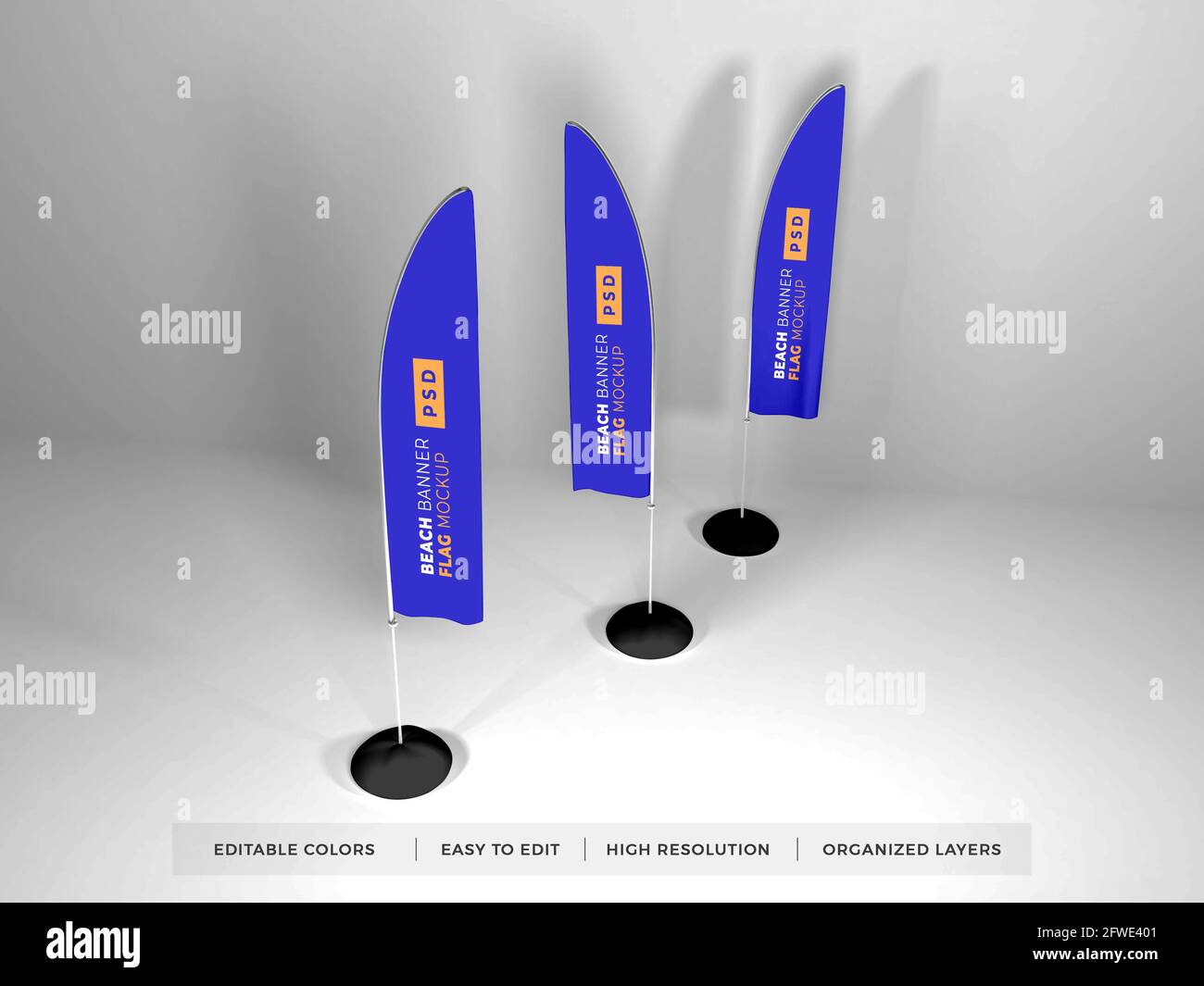 Realistic Beach Banner Flag 3D Illustration Mockup Scene on Isolated ...