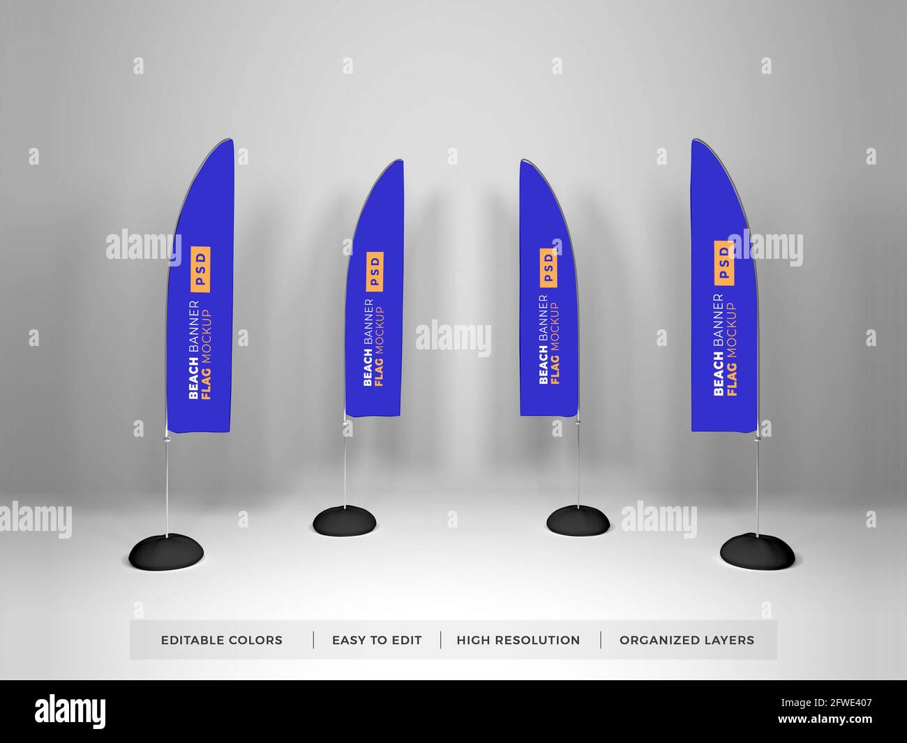 Realistic Beach Banner Flag 3D Illustration Mockup Scene on Isolated ...