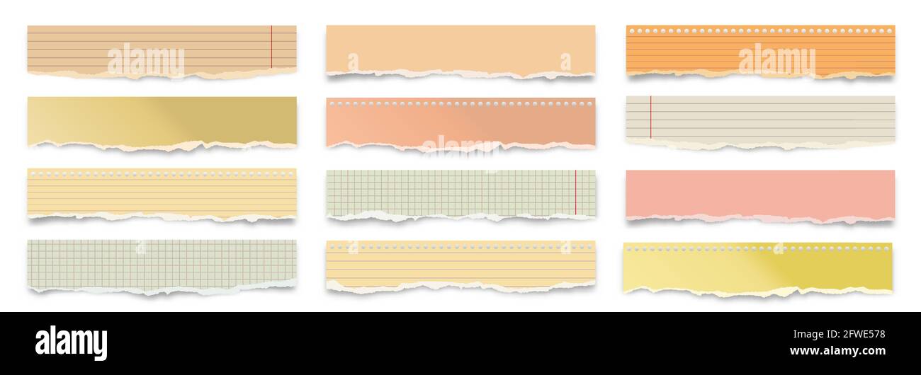 Ripped colorful paper strips isolated on white background. Realistic ...