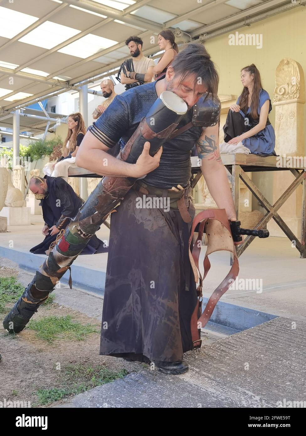 Pireaus, Greece, 19052021. performance of the ancient drama ANTIGONE municipal theater of Piraeus presented  at the museum Stock Photo
