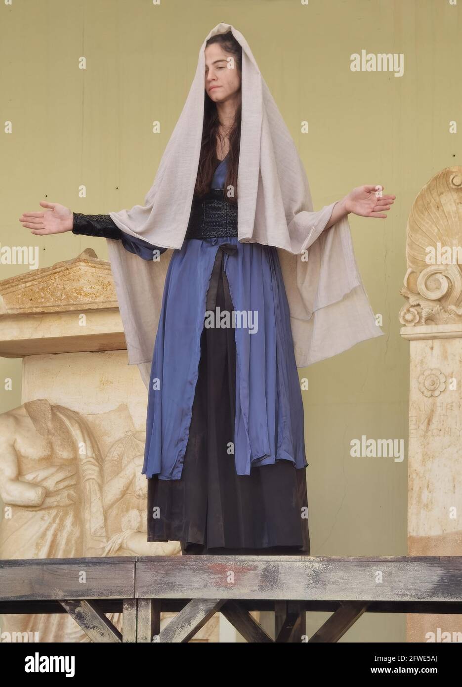 Pireaus, Greece, 19052021. performance of the ancient drama ANTIGONE municipal theater of Piraeus presented  at the museum Stock Photo