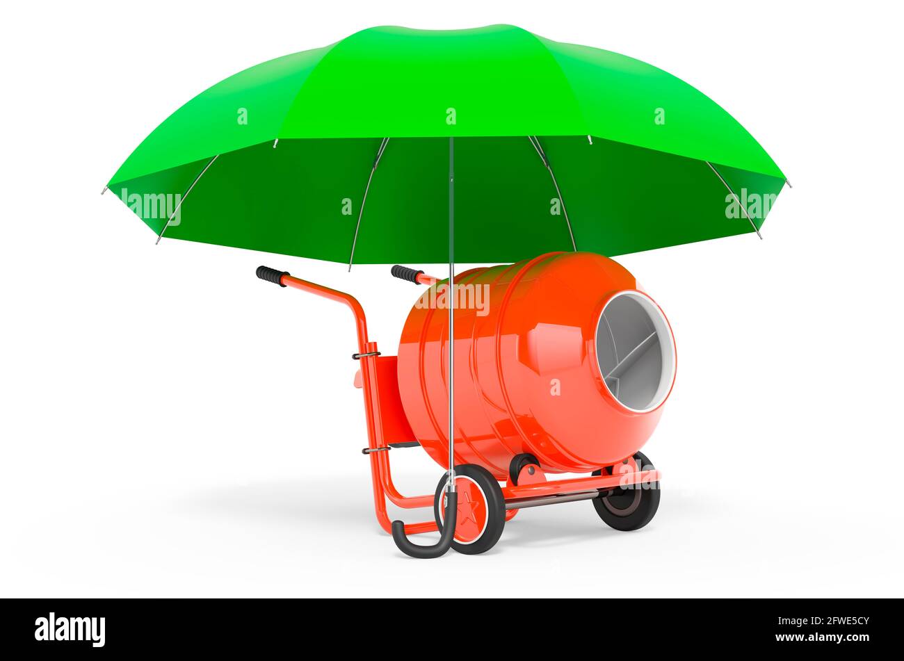 Concrete mixer under umbrella, 3D rendering isolated on white