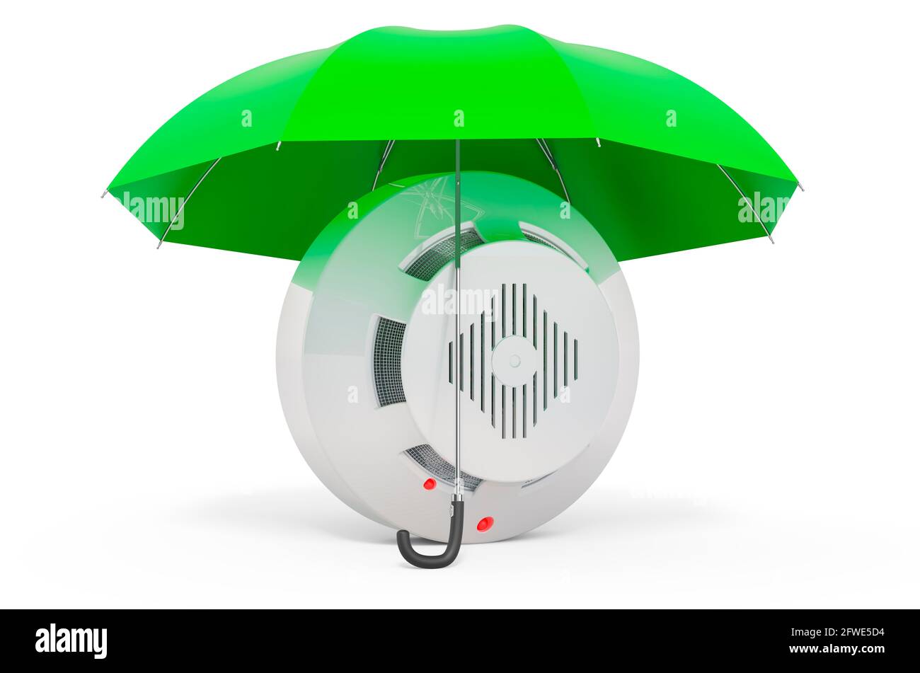 Fire and flame detector under umbrella, 3D rendering isolated on white ...