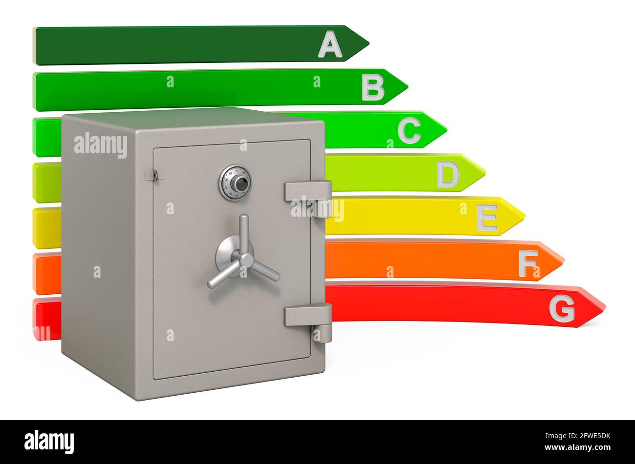 Energy conservation concept. Safe box with energy efficiency chart, 3D rendering isolated on white background Stock Photo