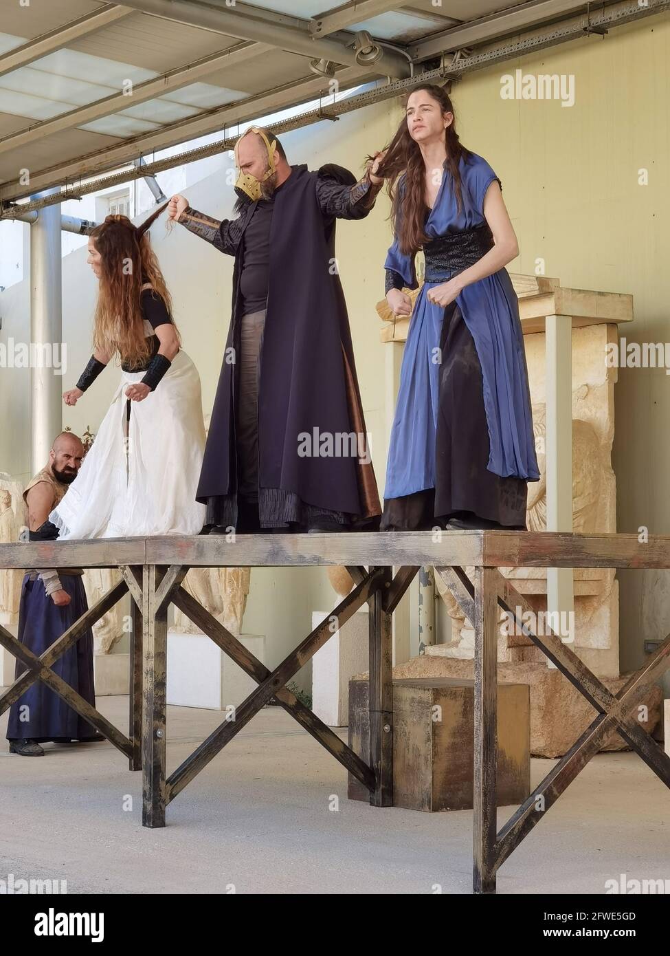 Pireaus, Greece, 19052021. performance of the ancient drama ANTIGONE municipal theater of Piraeus presented  at the museum Stock Photo