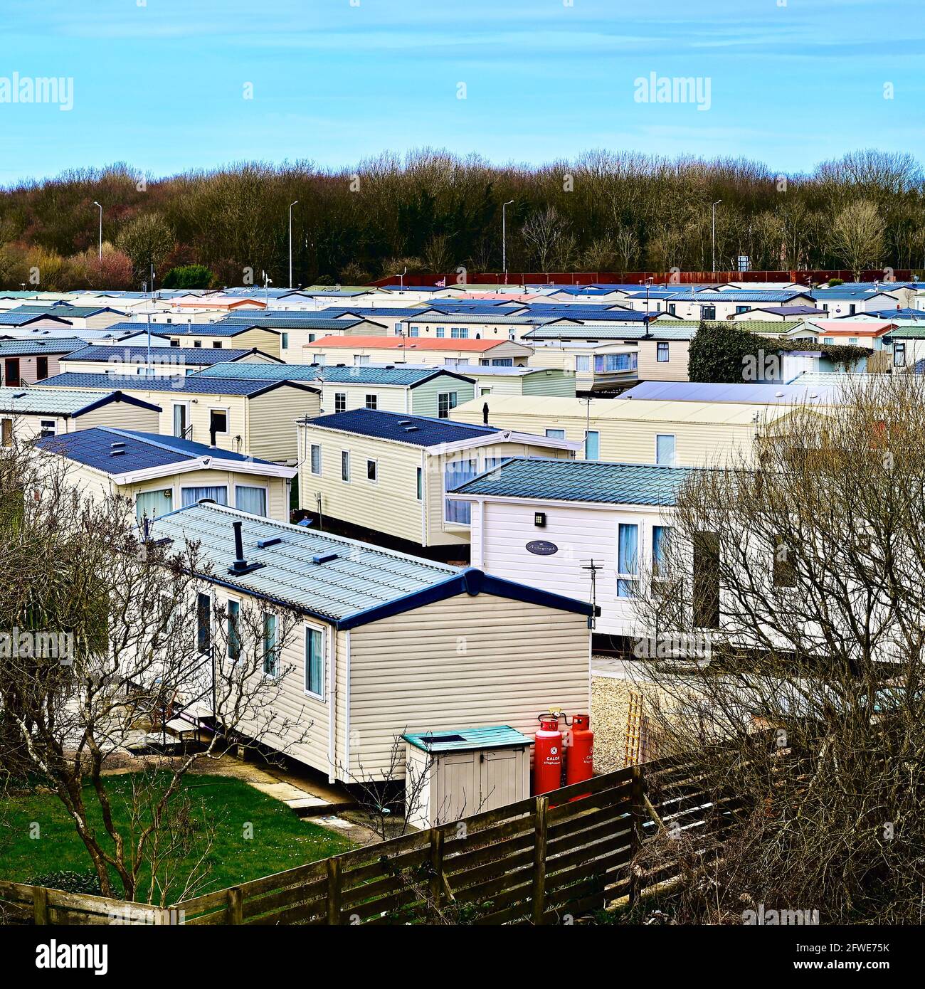 Looking down on caravan roof tops Stock Photo