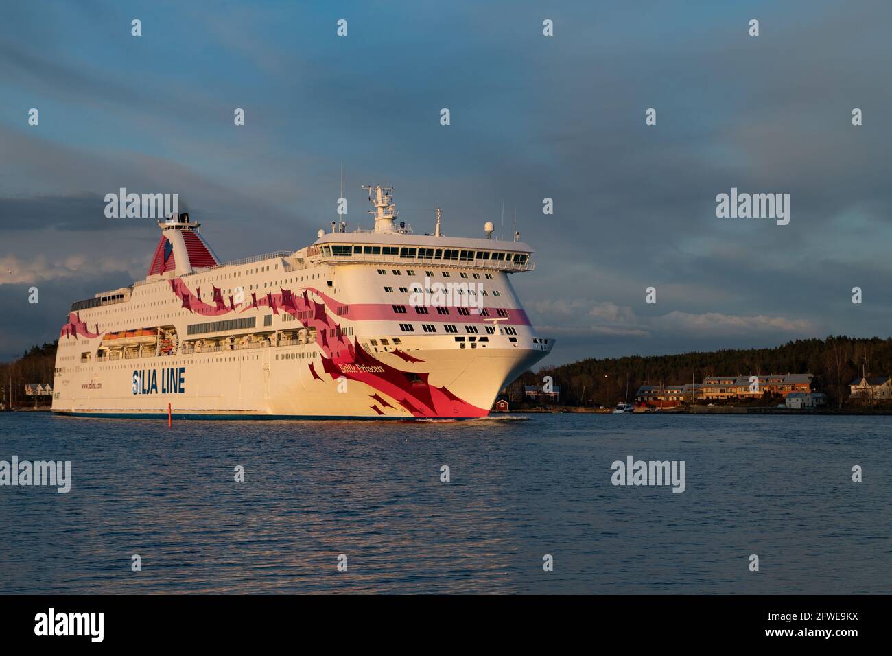 Car-passengerferry Baltic Princess leaving Turku for overnight crossing to Stockholm, Sweden. Stock Photo