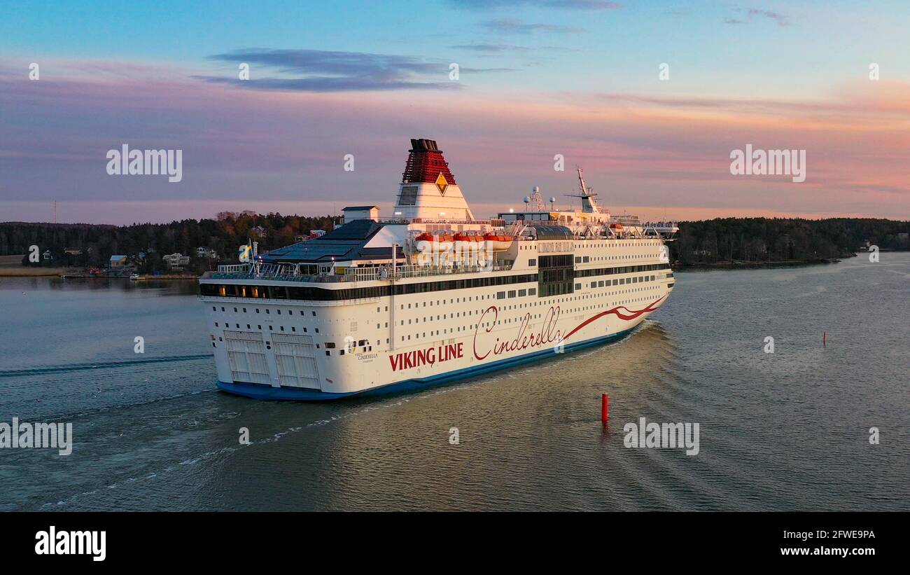 Cruiseferry Viking Cinderella leaving Turku for overnight crossing to Stockholm, Sweden. Stock Photo
