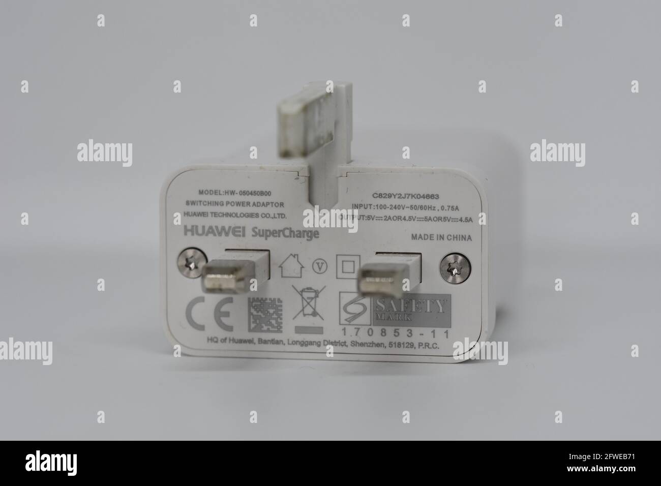 Huawei power charger UK plug - 3 pin Stock Photo