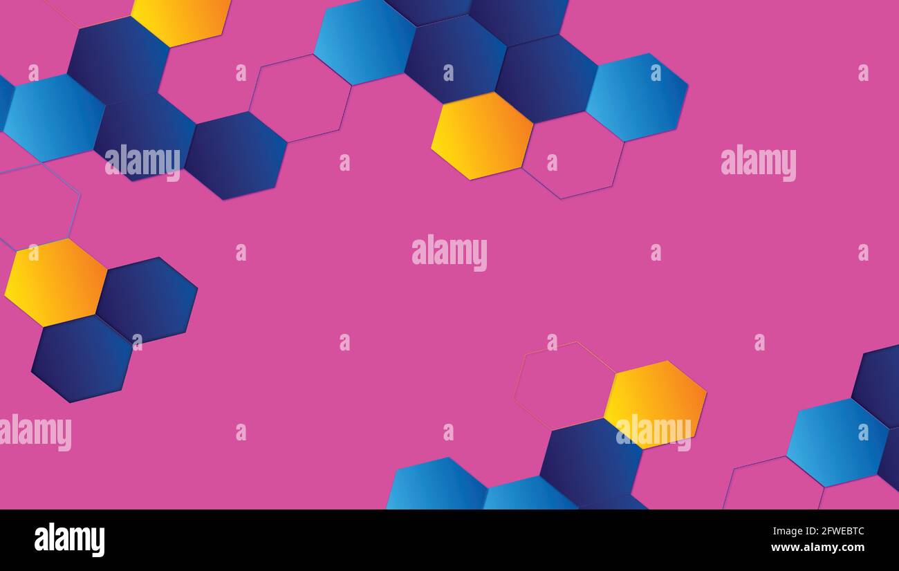 Colored hexagons and pink background Stock Vector