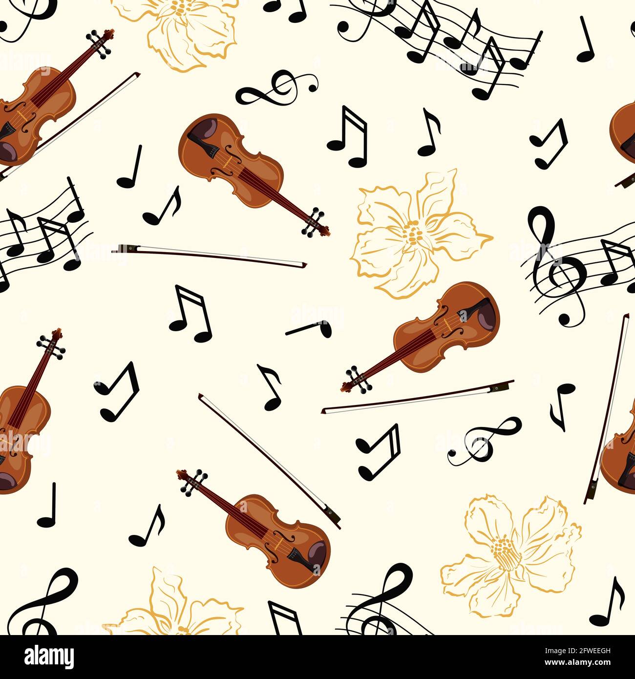 Seamless pattern with violins, flowers and notes on white background. Music  theme, vector Stock Vector Image & Art - Alamy
