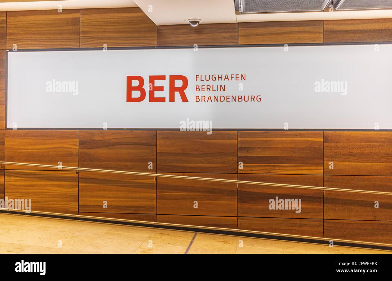 Sign of the new Berlin Brandenburg BER Willy Brandt Airport Stock Photo