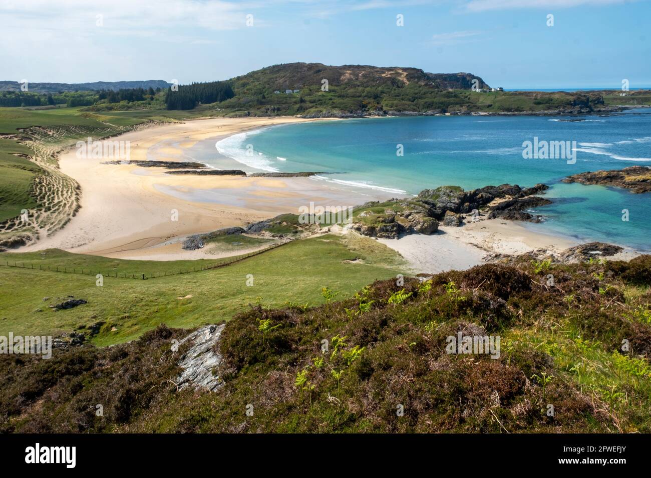 Elevated view of the beach at Kiloran Bay on the Isle of Colonsay