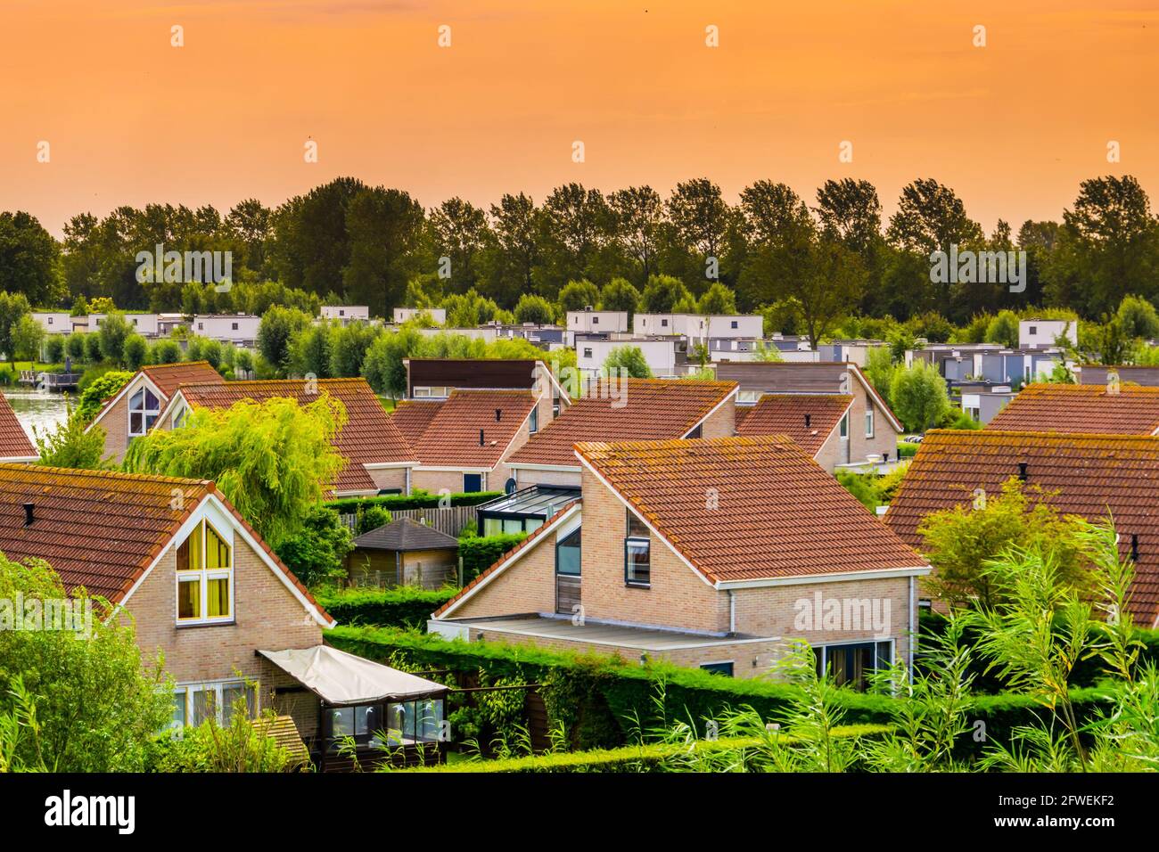 beautiful village view of Breskens during sunset, Zeeland, The ...