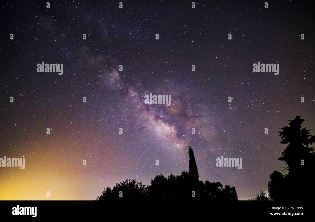 Milky Way above Comares, Axarquia, Malaga, Andalucia, Costa del Sol, Spain Stock Photo