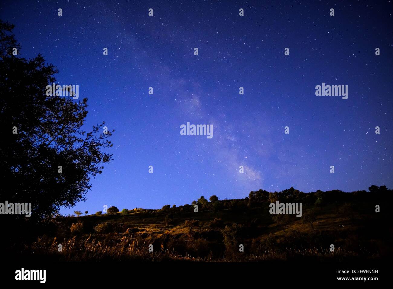 Milky Way above Comares, Axarquia, Malaga, Andalucia, Costa del Sol, Spain Stock Photo
