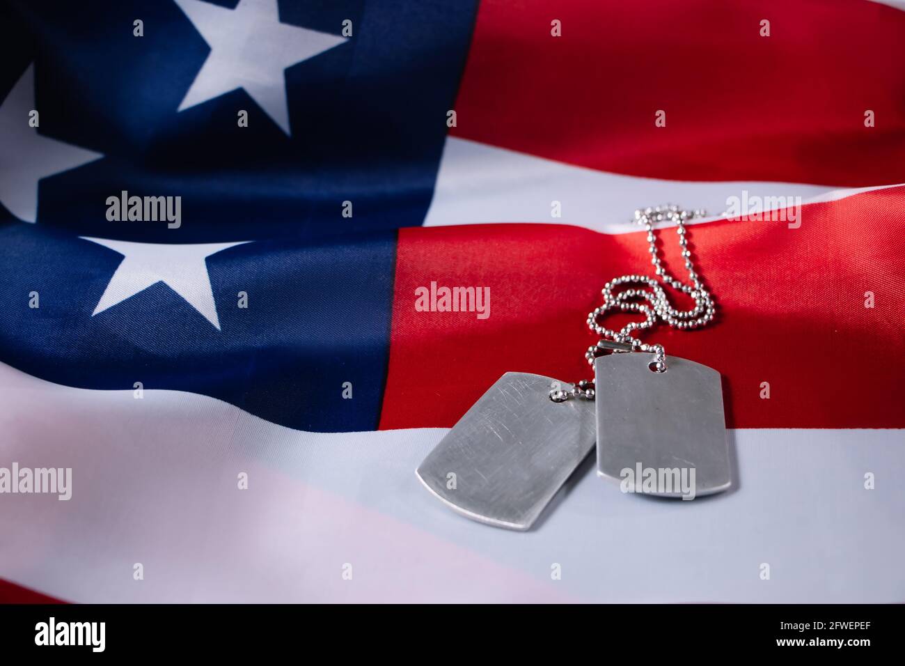 USA Memorial Day concept. American flag and military dog tags. Remember