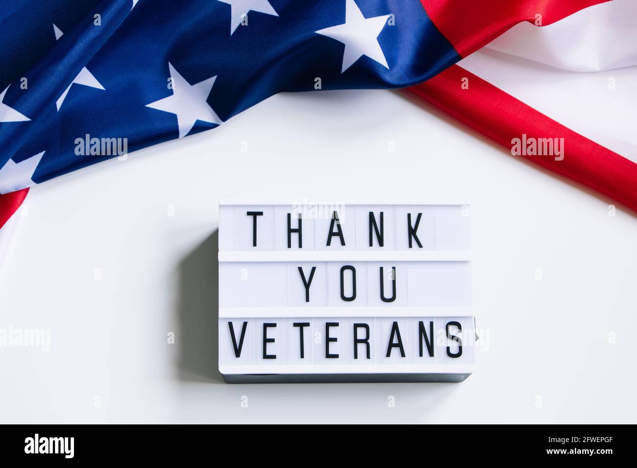 USA Memorial Day concept. American flag and inscription Thank you veterans on a white background. Stock Photo