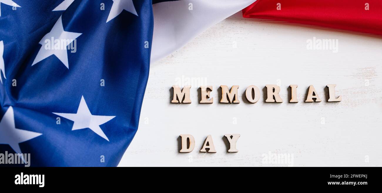 American flag on a white background. USA Memorial Day concept. Remember and honor. Stock Photo