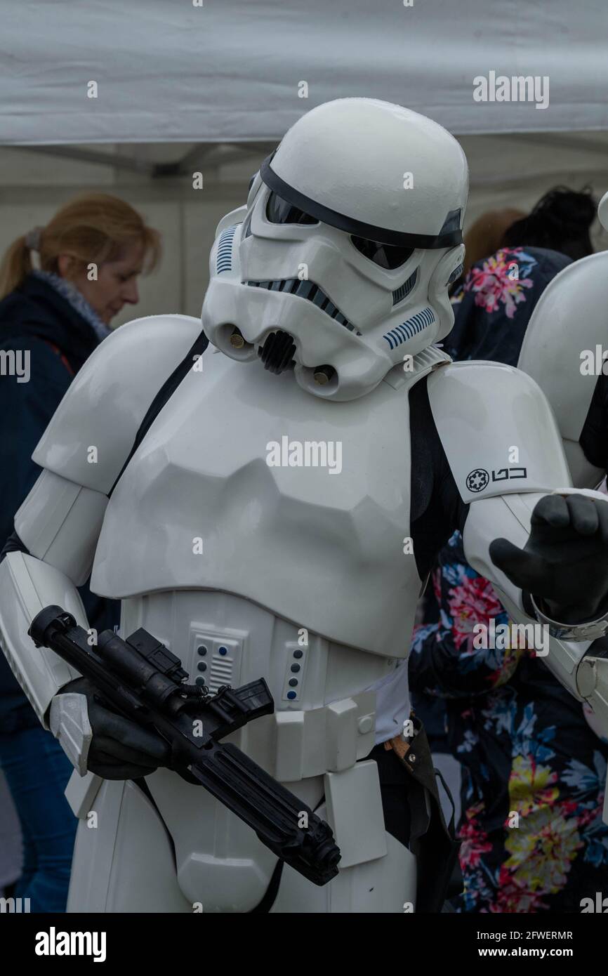 Brentwood Essex 22nd May 2021 The Weald Park Country show, Weald Festival of Dogs, Weald Festival of cars, Weald Country Park, Brentwood Essex, Star wars trooper, Credit: Ian Davidson/Alamy Live News Stock Photo