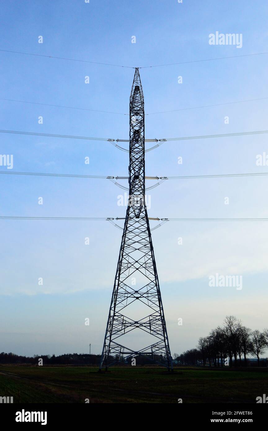 Electricity mast against the sky. Stock Photo
