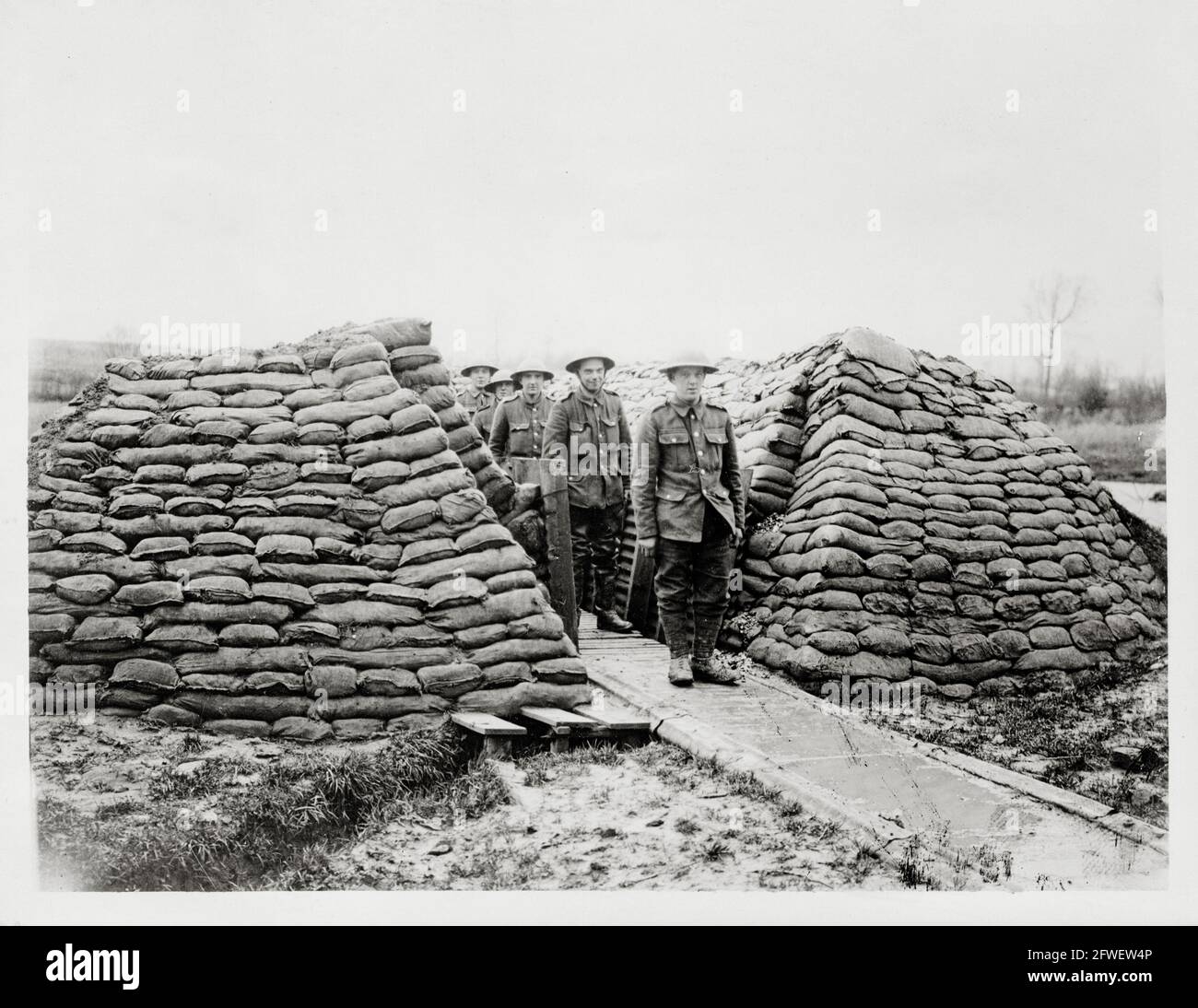 World War One, WWI, Western Front - Men in a built up communication trench running to the front line, France Stock Photo