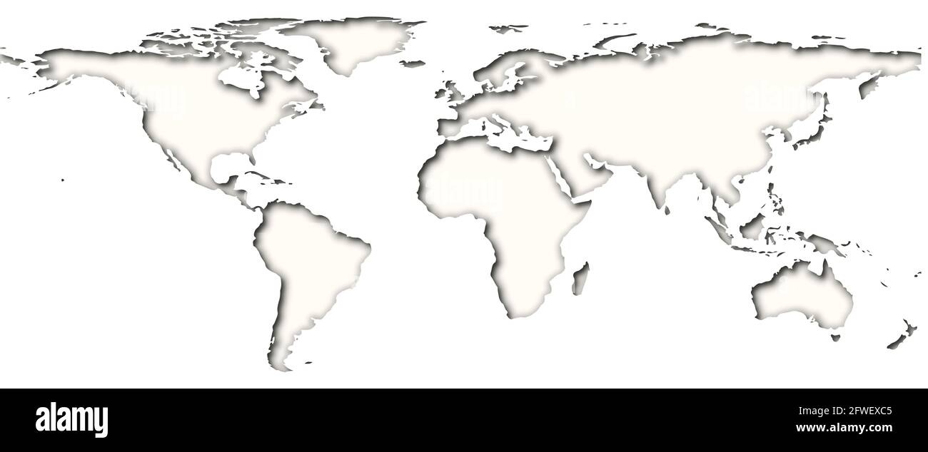 Layered papercut world map with shadows, black and white, elements of this image furnished by NASA. Stock Photo