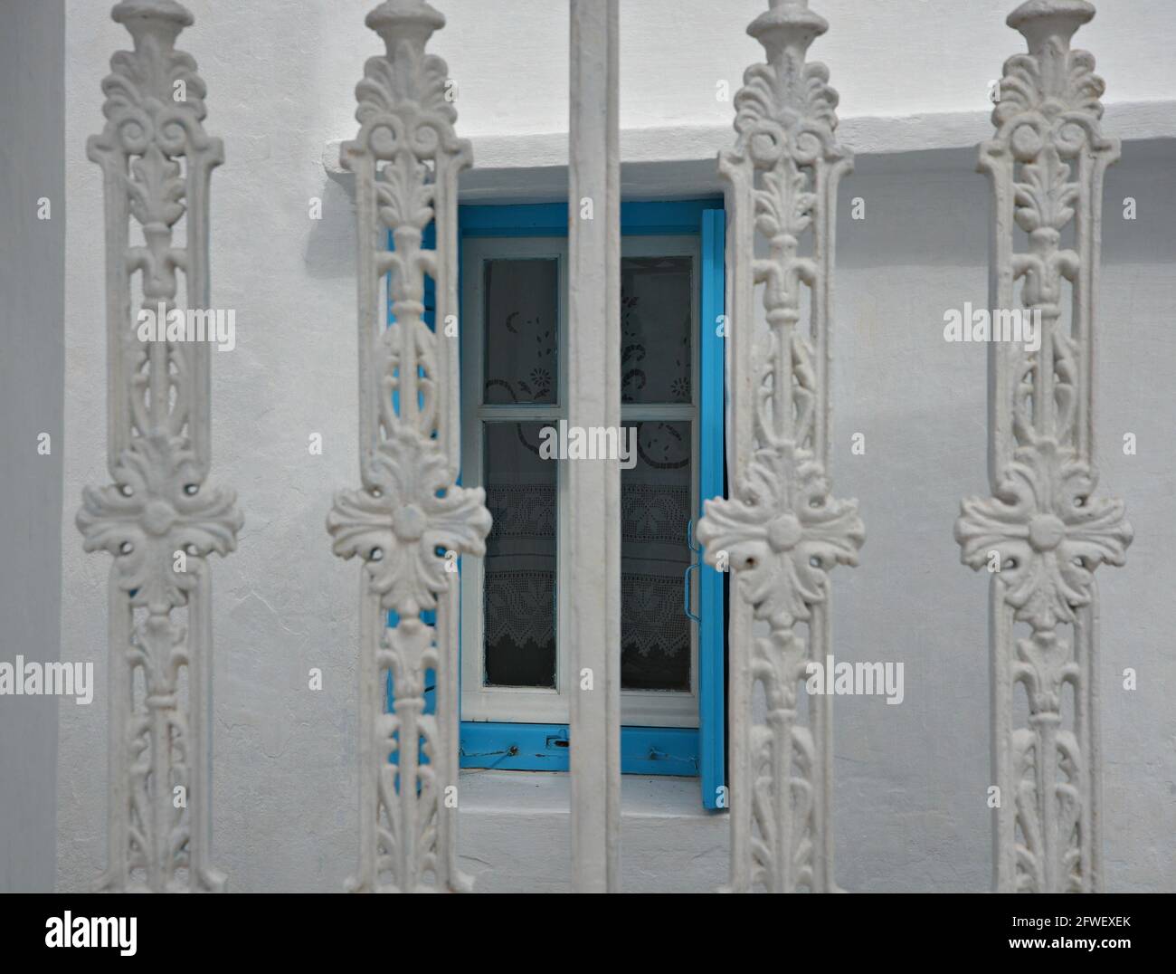 Greece Railing Rural house handcrafted white iron entrance gate railing in Amorgos ...