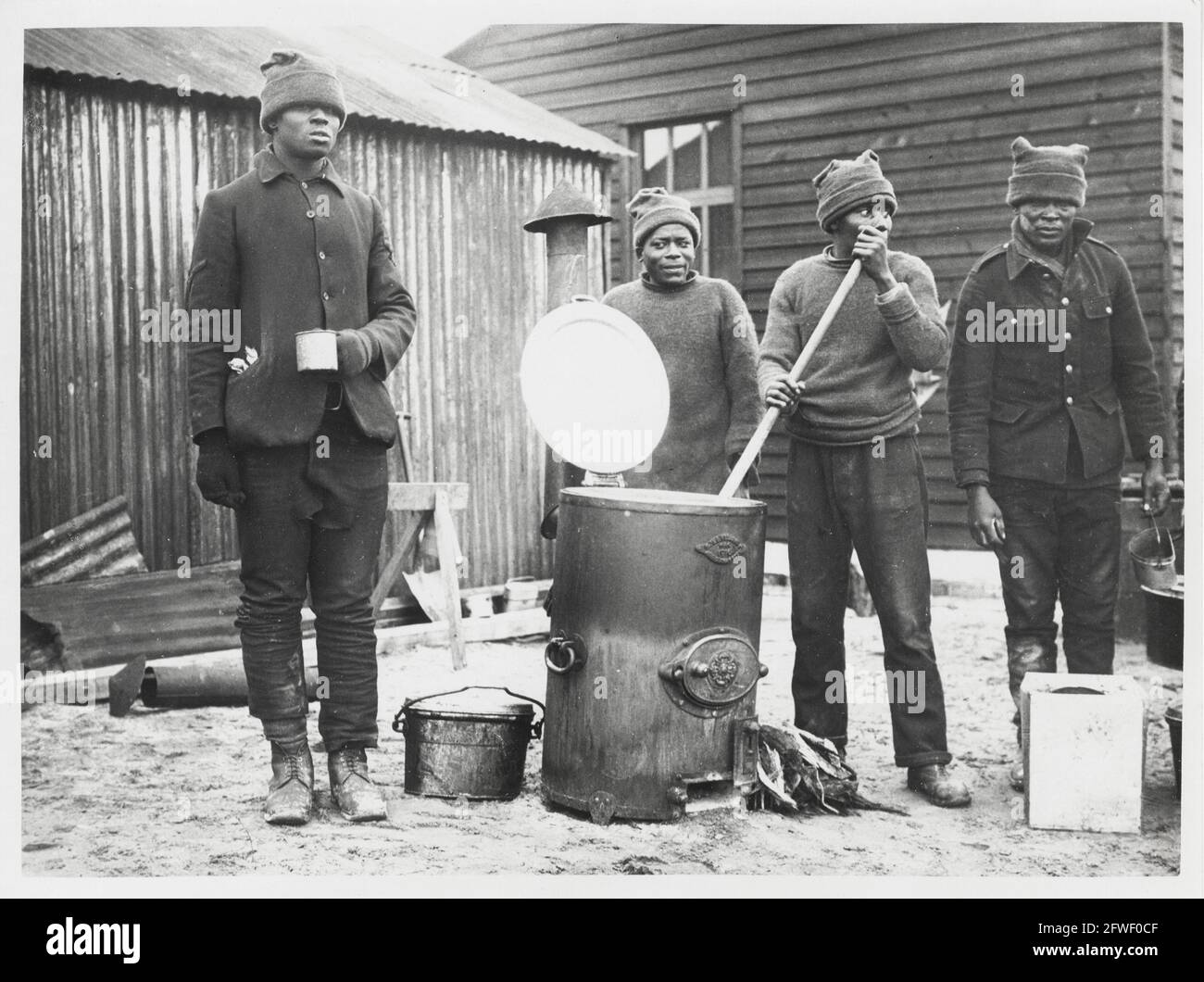 World War One, WWI, Western Front - Men in the soup kitchen, probably a labour camp, France Stock Photo