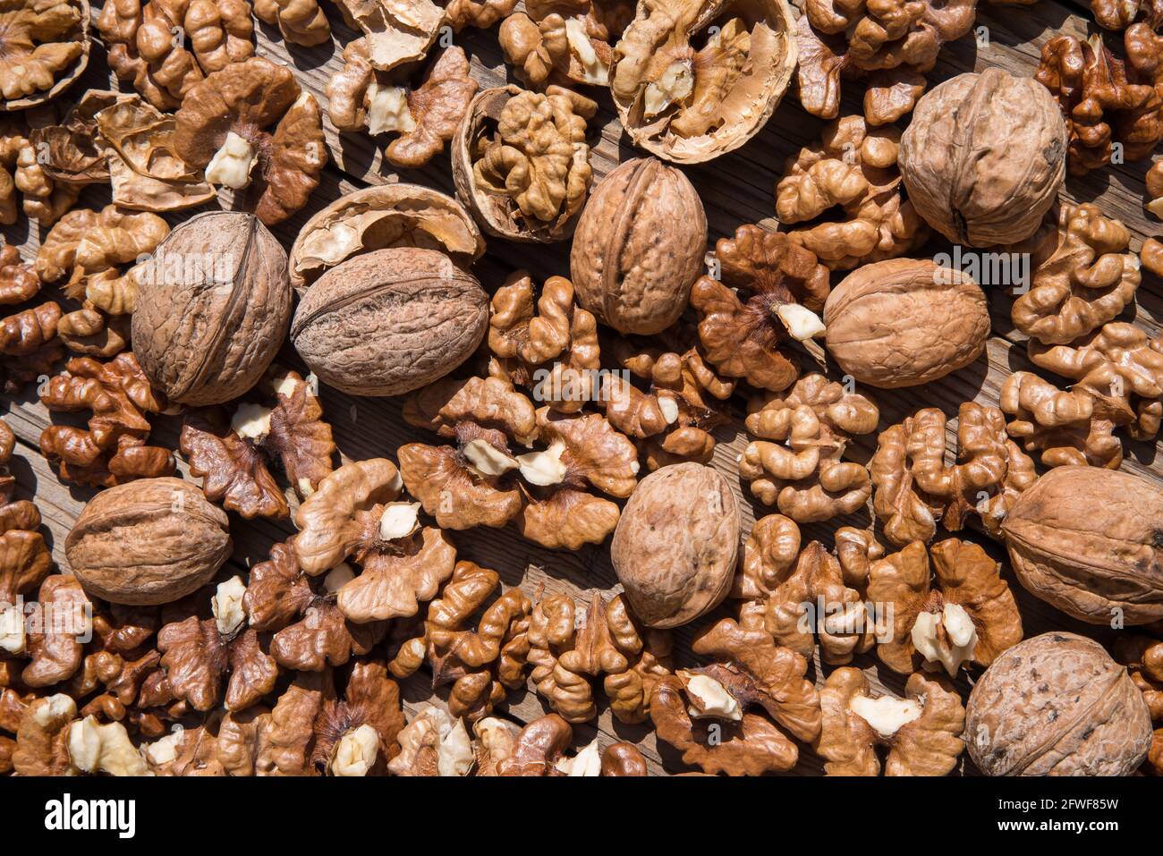 Walnuts whole and nuts Stock Photo
