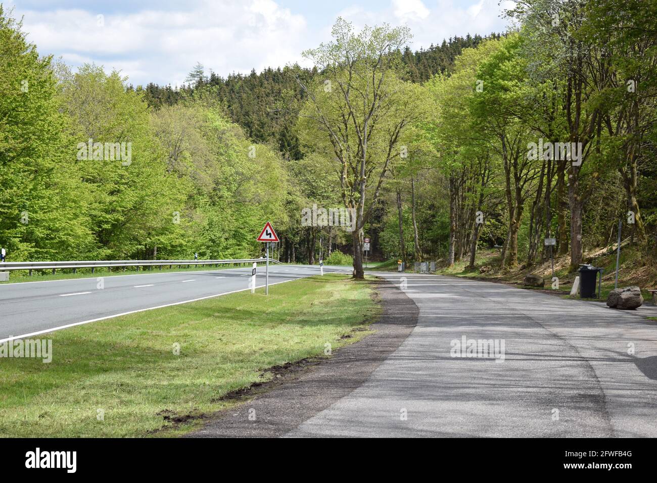 country road and parking lot at the Nordschleife Stock Photo