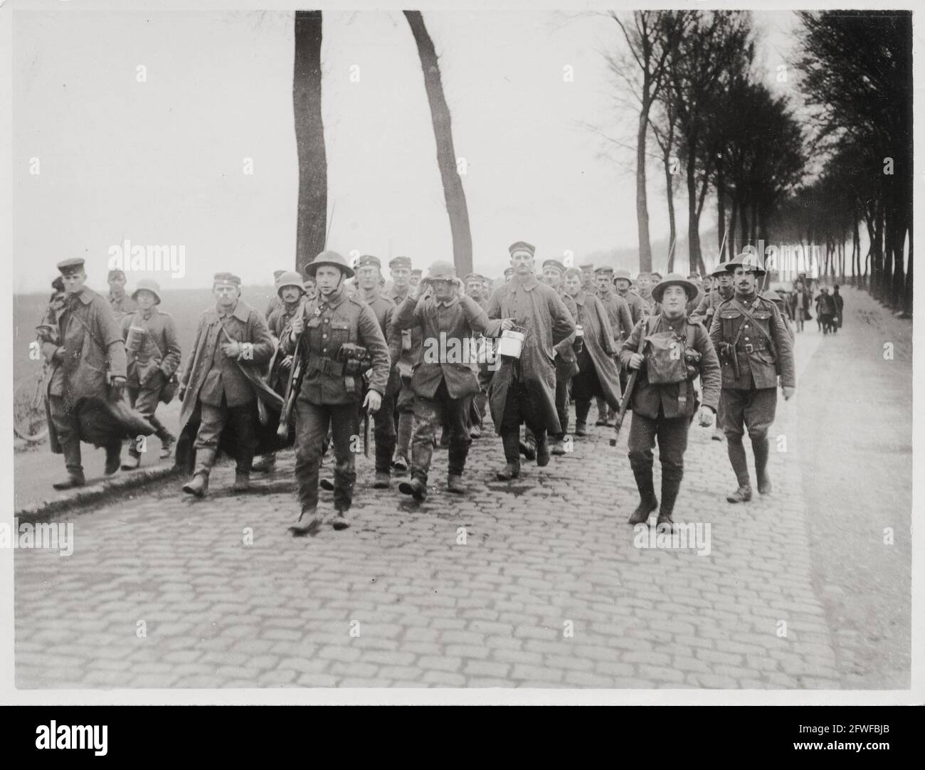 World War One, WWI, Western Front - Newly captured German soldiers walking in, France Stock Photo