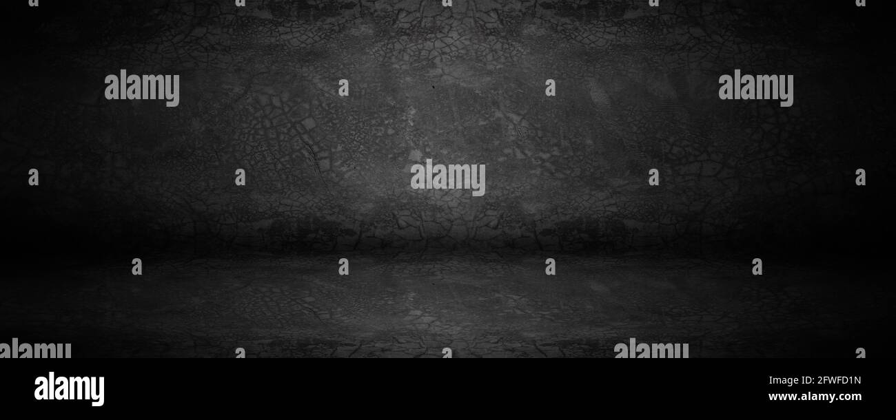 Dark board and black cement studio and showroom with shadows and