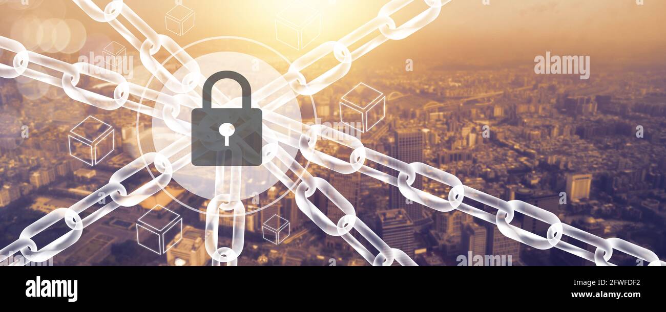 blockchain connecting line technology and cyber security concept ...