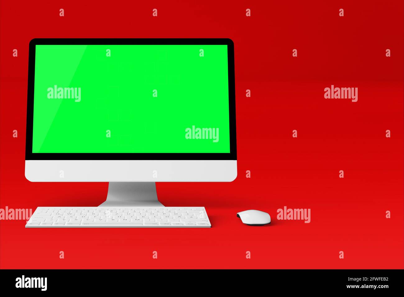 Isolated Desktop With Green Screen On Red Background Suitable For Your Element Design 3d Rendering Stock Photo Alamy