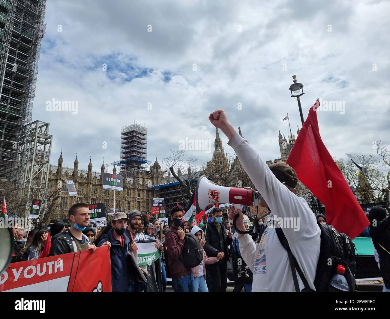 Central London, England. 22nd May 2021. Thousands of people attend a rally in support of free Palestine and an end to illegal occupation of Gaza. Stock Photo