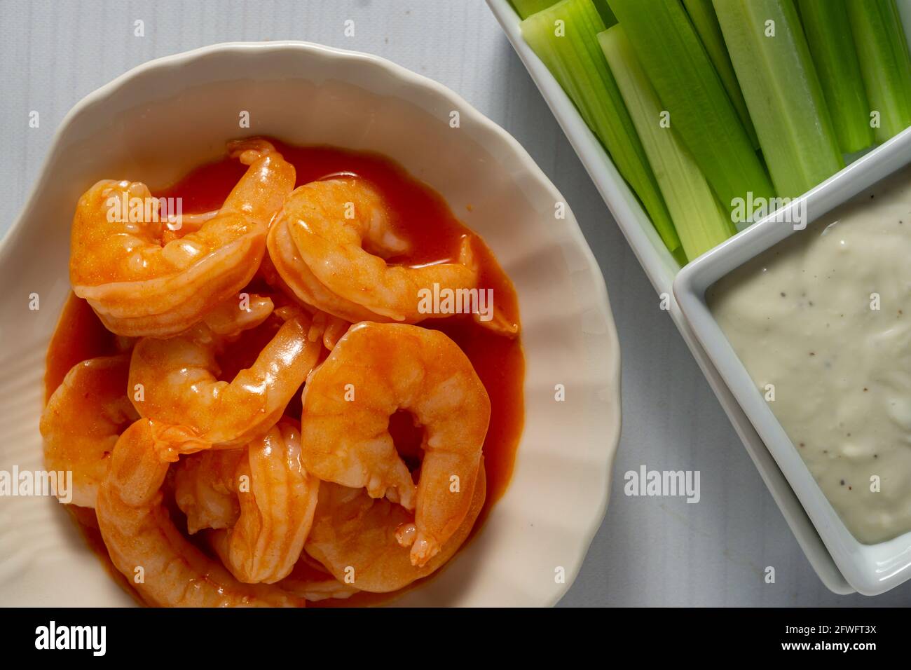 Buffalo style shrimp. Stock Photo