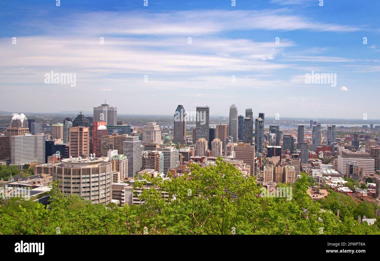Aerial view of Montreal skyline in springtime, Quebec, Canada Stock Photo