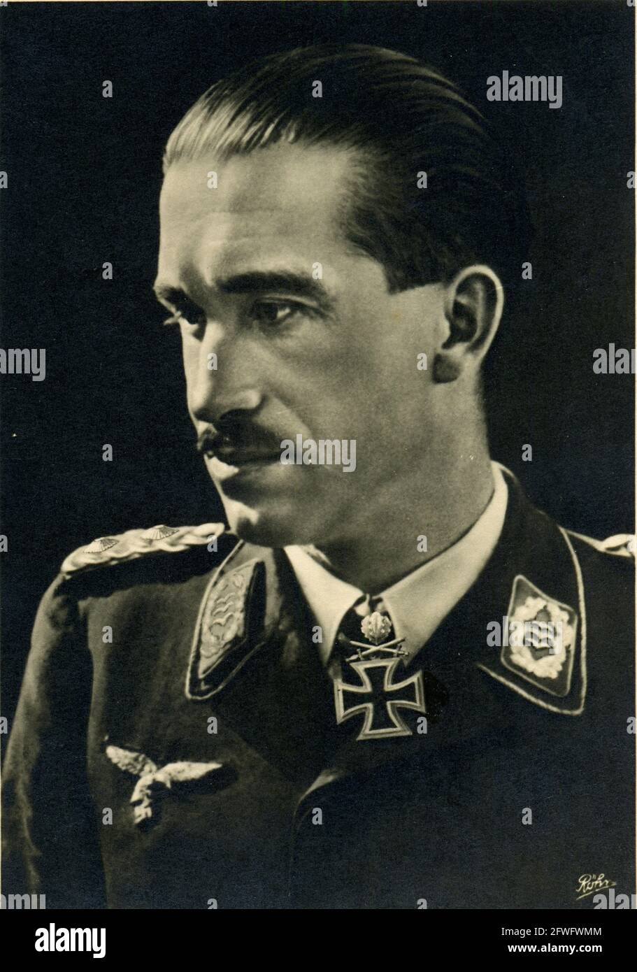 Oberst Adolf Galland, 19.3.1912 - 9.2.1996, German officer, commander of Germany's fighter force (General der Jagdflieger), iron kinight cross Stock Photo
