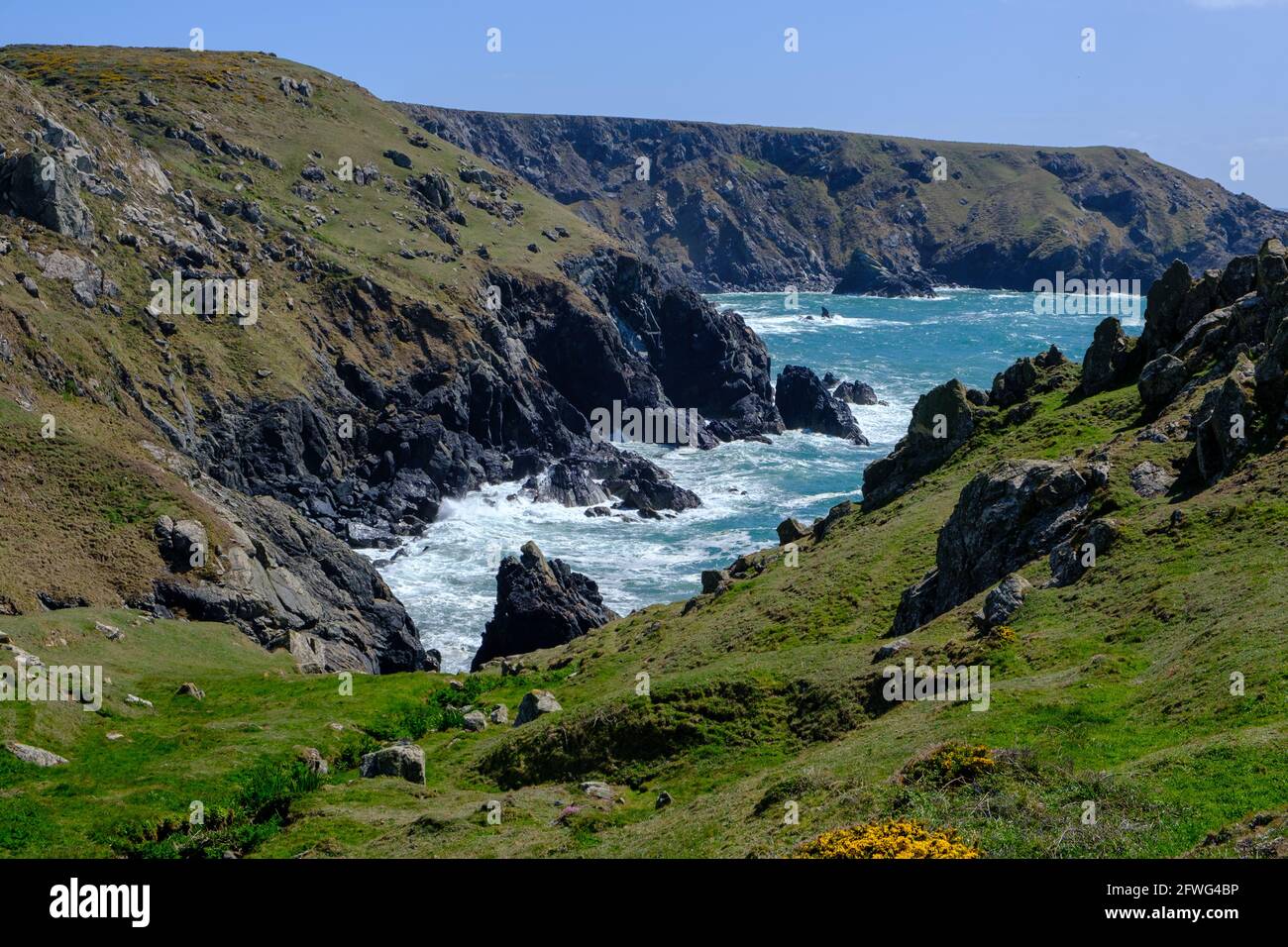 Clifftop View from the South West Coast Path Lizard Point Cornwall England Stock Photo