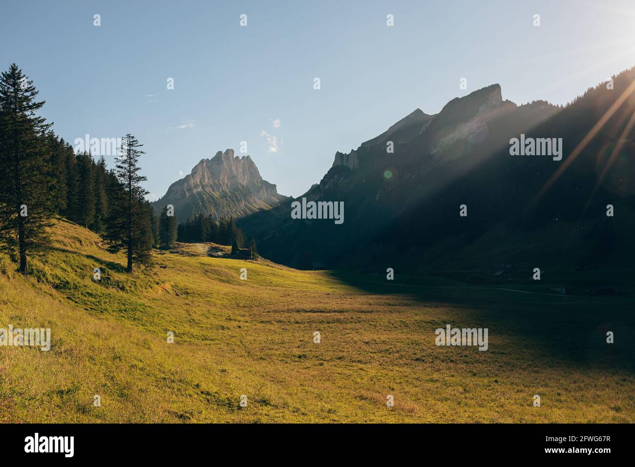 Beautiful landscape which you can experience in the alps in Switzerland Stock Photo