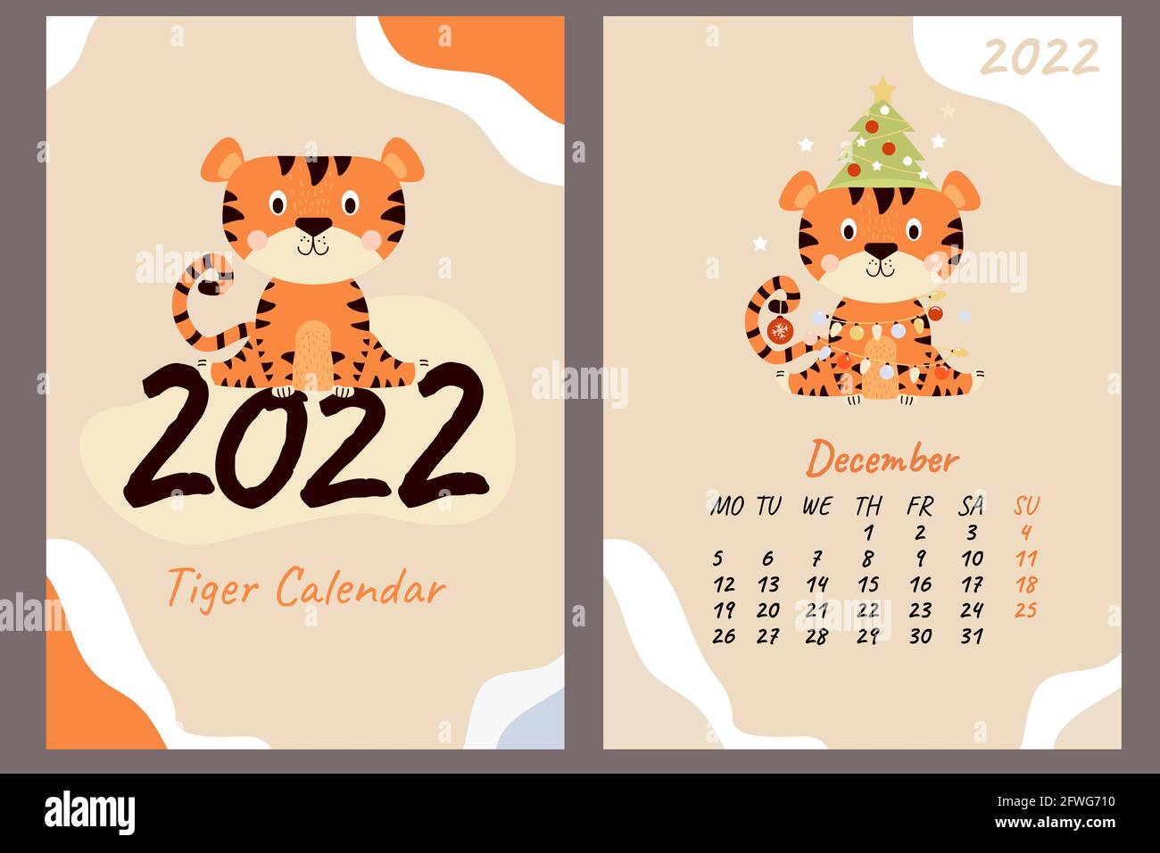 The Christmas Calendar 2022 Release Set - December 2022 Calendar And Cover. Cute Tiger Cub With A Christmas  Tree, Toys And Garlands. Year Of The Tiger In Chinese Or Oriental. Vertical  A4 Stock Photo - Alamy