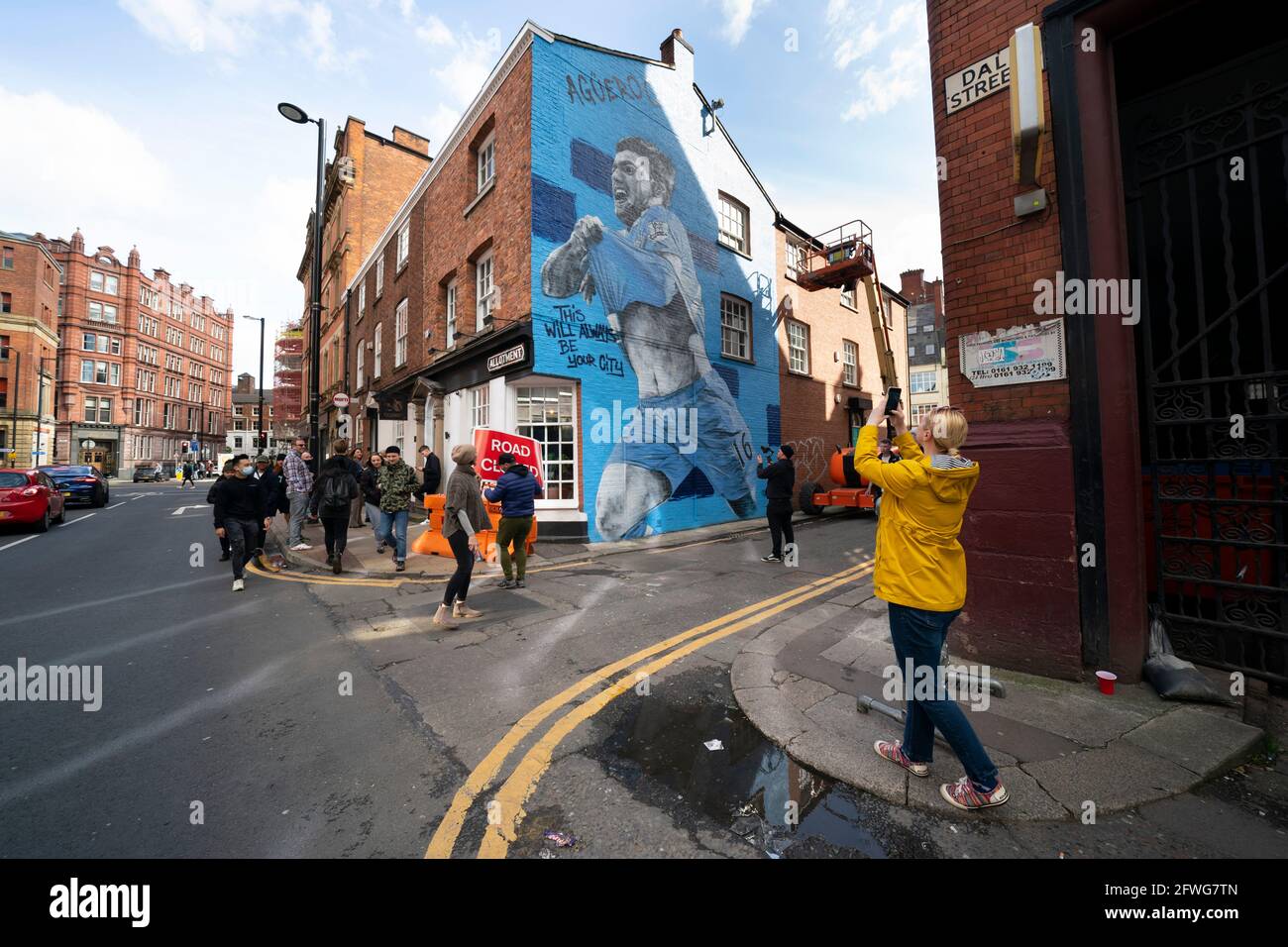 Manchester, UK, 22rd May 2021. A new mural of Manchester City footballer Sergio Aguero is seen in ManchesterÕs Northern Quarter the day before the team are presented with the English Premier League trophy, Manchester, UK. Aguero has agreed to sign for Barcelona on a two-year contract when his Manchester City deal expires next month. Credit: Jon Super/Alamy Live News. Stock Photo
