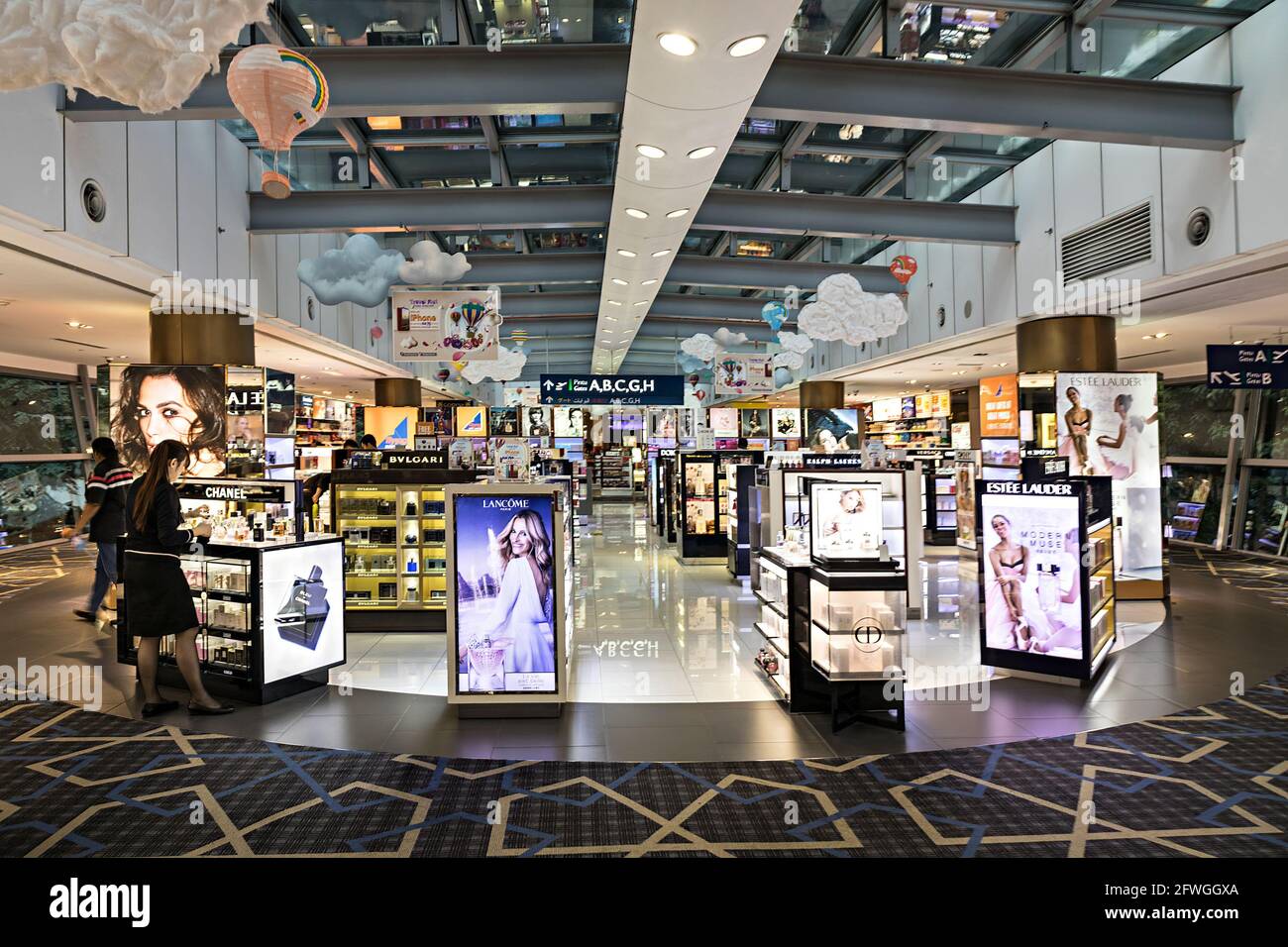 Duty free perfumes on sale in airport, Kuala Lumpur, Malaysia Stock Photo