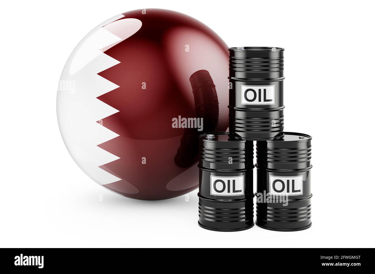Oil barrels with Qatari flag. Oil production or trade in Qatar concept