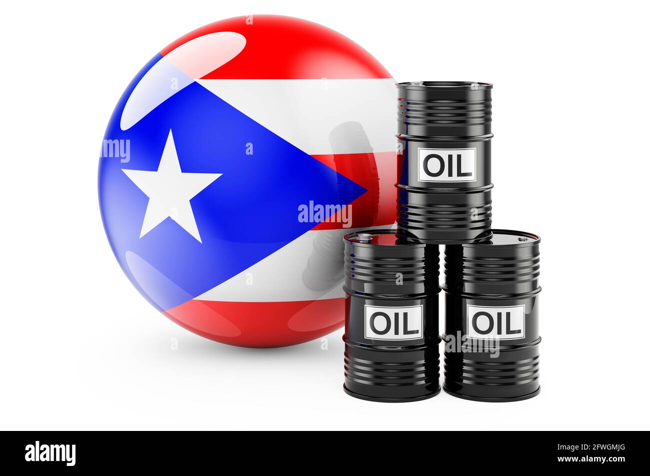 Oil barrels with Puerto Rican flag. Oil production or trade in Puerto