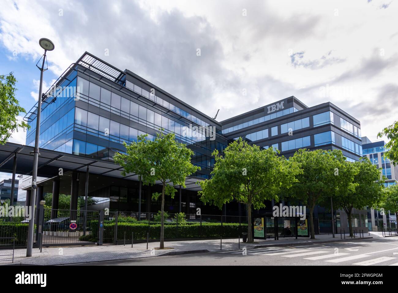 Exterior view of the French headquarters of IBM, an American
