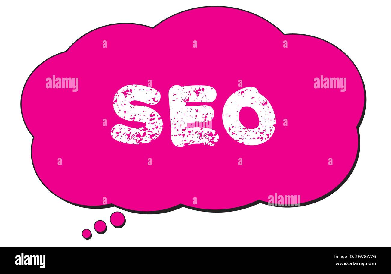 SEO text written on a pink thought cloud bubble. Stock Photo